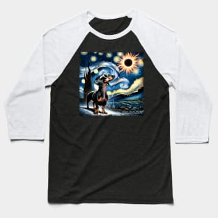 Dachshund Eclipse Expedition: Stylish Tee Featuring Spirited Wiener Dogs Baseball T-Shirt